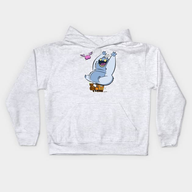 Yeti Riding a Hype Train with a Flying Butt Kids Hoodie by westinchurch